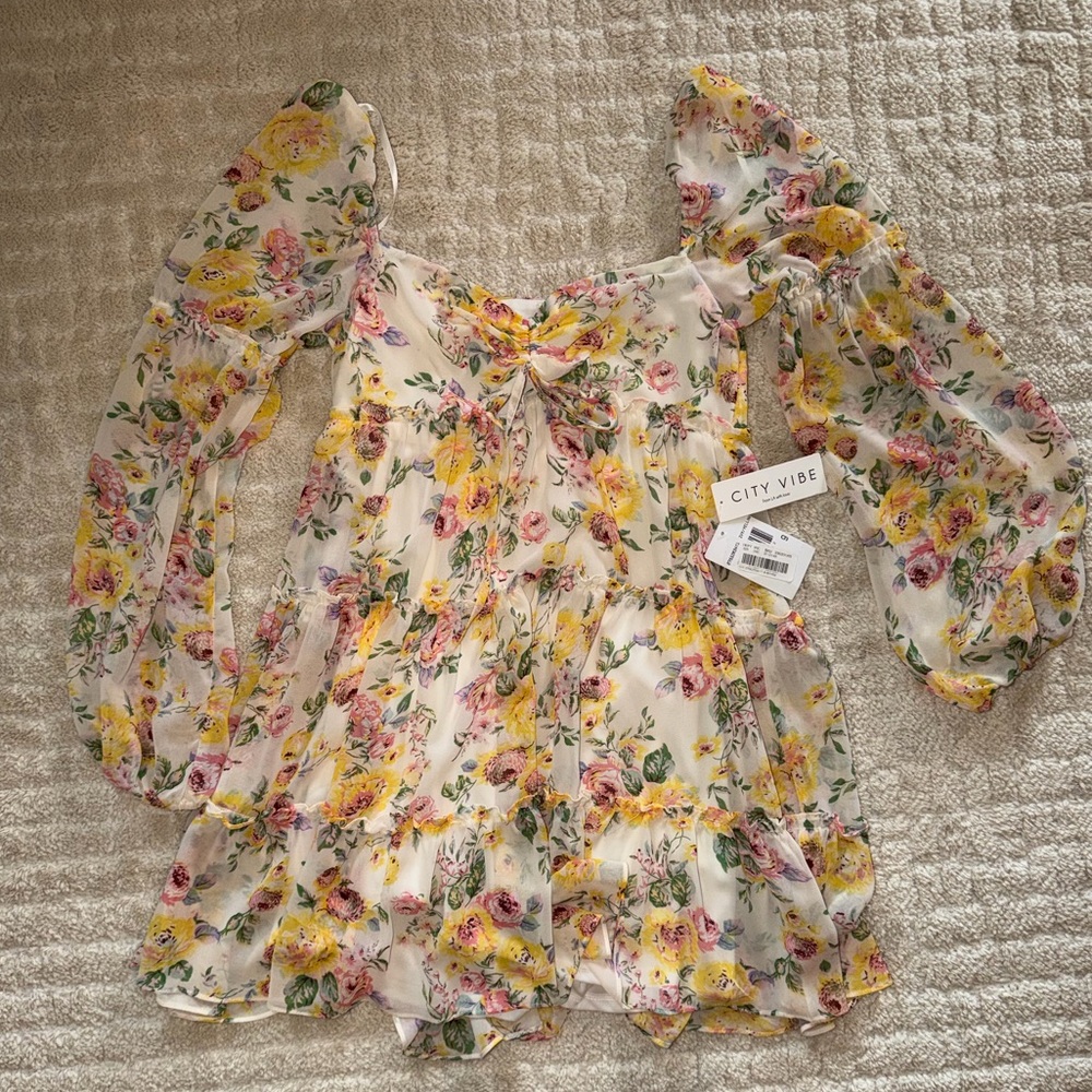 Floral Mini Dress - Yellow and Pink